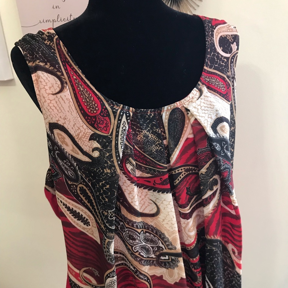 Red, cream, brown, and black tank top NY & Co